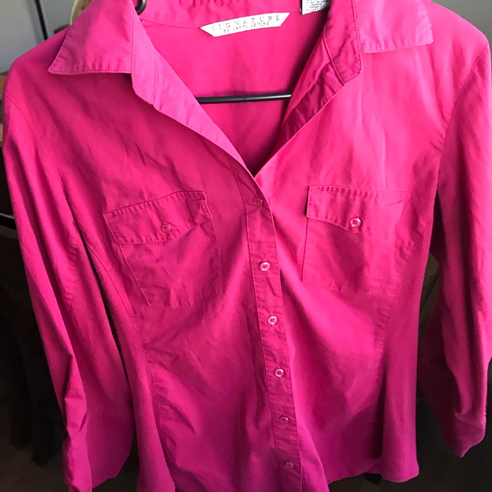 Hot pink collared button down shirt